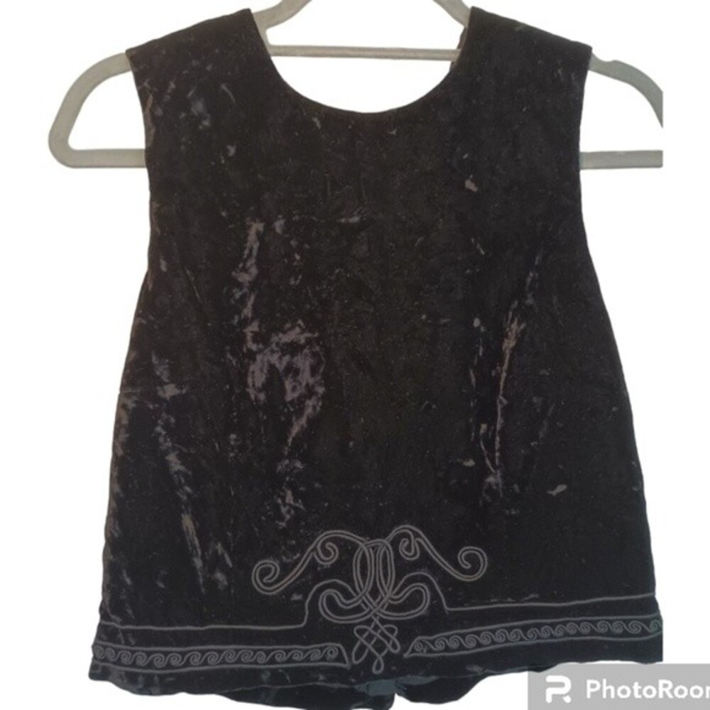 Vintage 90s Crushed Velvet Crop Top Dress Topper With Embroidery Size 8